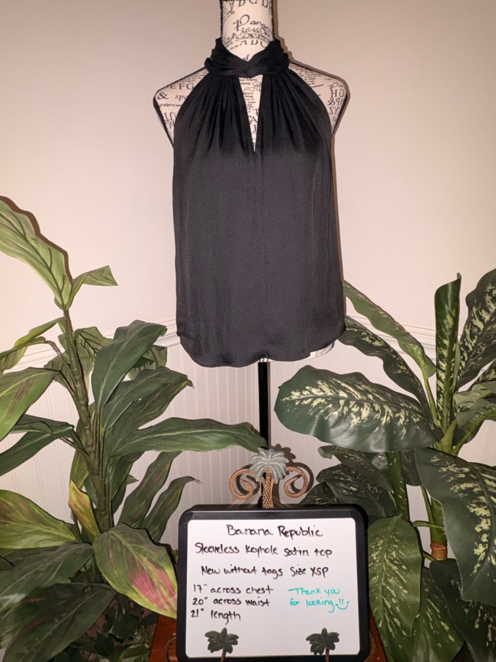 Banana Republic Keyhole Black Satin Top